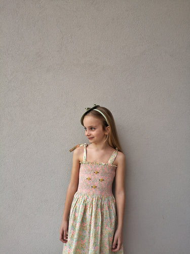 Long skirt dress with hair clip- Garden pastel print
