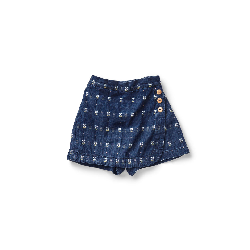 OLIVE SKORT-Embroidered Denim