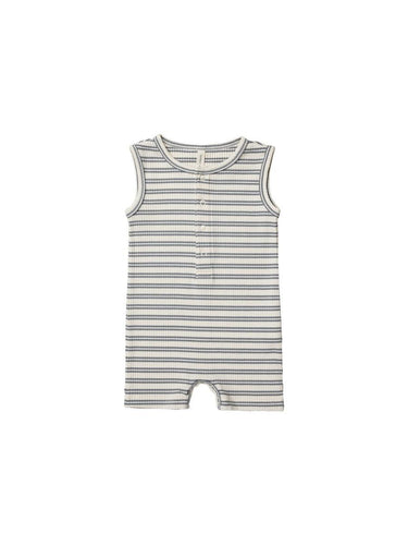 [50%OFF] ribbed henley romper | ocean stripe - Stellina